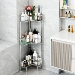 1Pc Stainless Steel Bathroom Corner Shower Rack Multi-Layer Storage Organizer for Shower Gel and Shampoo, Bathroom Stand, Triangle Storage Rack, Space Utilization, Rustproof Bathroom Standing