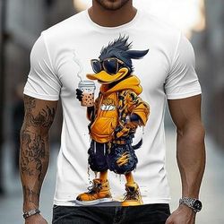 Maglietta da uomo nera con anatra alla moda che indossa occhiali da sole e beve bubble tea, streetwear, hip hop urbano, grafica, maniche corte, girocollo, divertente, per gli amanti del bubble tea,