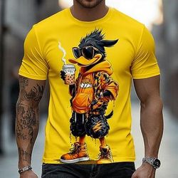 Maglietta da uomo nera con anatra alla moda che indossa occhiali da sole e beve bubble tea, streetwear, hip hop urbano, grafica, maniche corte, girocollo, divertente, per gli amanti del bubble tea,
