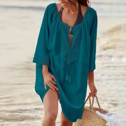 Robe de vacances plage Robe de Bikini vêtements de protection solaire maillot de bain tissé coupe ample femme maillot de bain ample solide couvertures pour les femmes