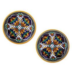 Zacatlan Flowers,'Mexican Talavera Style 8-Inch Salad Plates (Pair)'