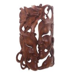 Nature's Romance,'Hand Crafted Balinese Suar Wood Wall Mask'