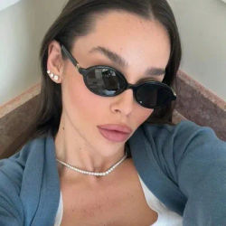 Nouvelles lunettes de soleil ovales pour femmes, marque de mode, monture noire, petites lunettes de soleil rétro, verres transparents, lunettes tendance pour femme, UV400