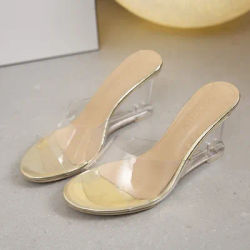 2025chaussures pour femmes été nouvelle mode sans lacet talons hauts cristal coin femme Peep Toe pantoufles décontractées