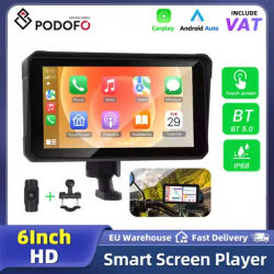 Podofo Lecteur intelligent portable 6 pouces pour moto avec Carplay, moniteur DVR, navigation Bluetooth, Carplay Android Auto, étanche IP67