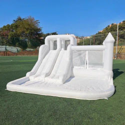 Oxford White Bounce House Bouncing Castle with Two Slides Bounce House for Kids with Large Ball Pits wedding Inflatable toys