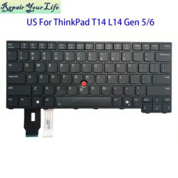 US English Keyboard Backlit For Lenovo ThinkPad T14 L14 P14s Gen 5 Gen6 USA Backlight Trackpoint Keyboards 5N21M37780 5N21M37895