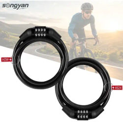 High Security 4 Digit Combination Bike Cable Lock Long Anti Scratch Cut Resistant Durable Steel Chain Lock for Outdoor Cycling
