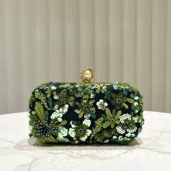 Pochette vert olive pour femme, élégante, brodée de paillettes et de perles, sac de soirée, sac de fête, sac à main vintage à paillettes