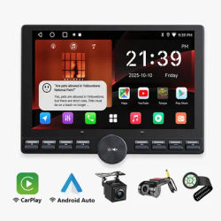 Autoradio Android 10 pouces avec écran rétractable, bouton physique, caméra, CarPlay, Android Auto, Bluetooth, radio, lecteur multimédia 1 Din pour voiture