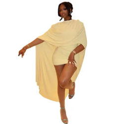 Women's O-Neck Sleeveless Pleated Hips Wrapped Cloak Mini Dress, Solid Color