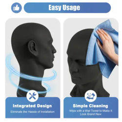 NOUVEAU Tête de Mannequin, 50 cm, en PVC, Modèle Masculin, pour Présentation de Chapeaux, Casques, Perruques, Casques Audio, Lunettes de Soleil, Noir Mat