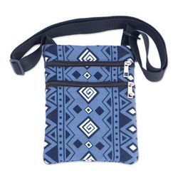 Indigo Pulse,'Cotton Passport Sling Bag with African Geometric Patterns'