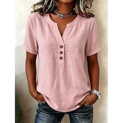 Per donna Blusa Tinta unica Vintage Elegante Essenziale Manica Corta Scollo a V Top Regolari Casuale Quotidiano Blu Cachi Rosa Verde scuro Estate Primavera
