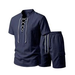 Set Medievale Rinascimento T-shirt Shorts Vichingo Tessuto misto 95% lino Costume Per uomo Halloween Carnevale LARP Fiera Rinascimentale Vacanza al Mare Adulti Top Shorts Estate