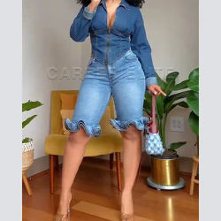 Shorts en jean taille haute à ourlet volanté pour femme – Jean décontracté extensible à ourlet évasé pour l'été et le streetwear
