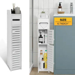 Toilet Paper Holder Stand, Small Bathroom Storage Cabinet with 2 Doors And 2 Shelves, 4 Tier Design Toilet Paper Storage Stand f
