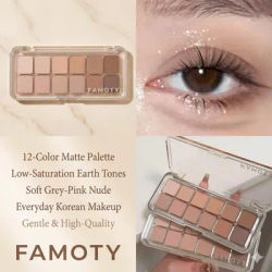 12-Color Low Saturation Eyeshadow Palette All Matte Tea Apricot Eye Makeup Palette Daily Earth Makeup Long Lasting Eye Shadows