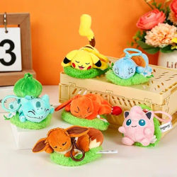 Original Potdemiel with Pokemon Plush Pendant Toys Eevee Pikachu Jigglypuff Charmander 6-11.5cm Cute Key Ring Stuffed Dolls Gift