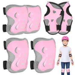 6 Pcs Kids Knee Pads Elbow Pads Wrist Guards Set Adjustable Kids Protective Gear Set for Skating Cycling Rollerblading Scooter