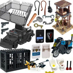 MOC Prison Scene Building Blocks Accessories Cage Police Shield Patrol Motorcycle Sentry Tower Handcuffs Bricks Boys DIY Toy S14