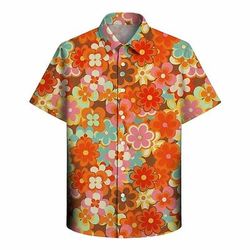 Retrò Vintage Hippie Anni '70 Camicia Maniche corte Hippie Disco Floreale Costume Per uomo Feste Abbigliamento quotidiano Adulti Camicia
