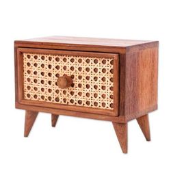 Timeless Detail,'Teak Wood and Natural Fiber One-Drawer Jewelry Box'