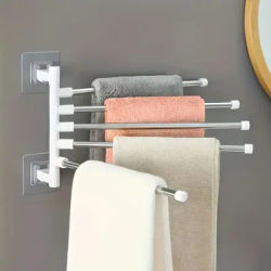 Modern Minimalist Floating Towel Rack with Rotating Rods - 3/4/5 Tier No Drill Metal Storage for Bathroom & Home Essentials