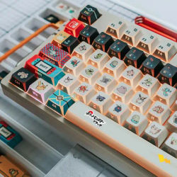 Pokemon Custom Keycap Set, PBT Dye-Sublimation OEM Profile 131 Keys, Shadow Reflection Side-Printed Translucent Design