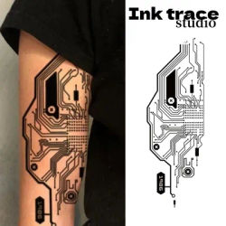 Autocollants de tatouage de jus de plantes Semi-permanents imperméables, Circuit imprimé humain Cyberpunk, autocollants d'art corporel, 1 pièce