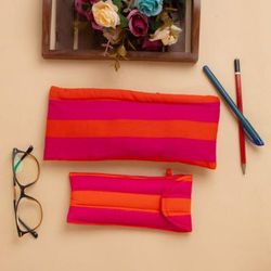 'Orange Fuchsia Cotton Pencil and Eyeglass Case 2-Piece Set'