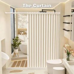 Foldable Shower Screen Waterproof Bathroom Partition Folding Shower Curtain No Drilling Installation Anti-Mold Privacy Protectio