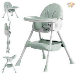 3-in-1 Baby High Chair Adjustable Height & Recline Baby Dining Chair for Easy Travel Foldable Feeding Chair with Safety Straps
