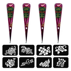 4 Pcs Natural Organic Black Brown Henna Cream With One-time Removable Sticker Set Neeta Henna Tattoo Cone Girl Temporary Tattoo