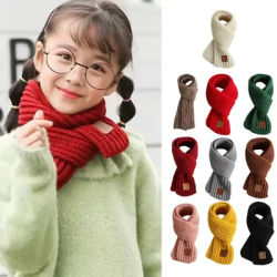 Écharpe chaude tricotée pour enfants, épaisse, résistante au froid, couleur unie, douce, Style court, jolie écharpe, cadeau de noël, accessoires d'écharpe verte