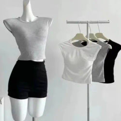 Haut court moulant sans dos à col rond pour femme, style streetwear, débardeur sans manches
