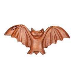 Flying Bat,'Bat-Themed Suar Wood Puzzle Box Hand-Carved in Bali'
