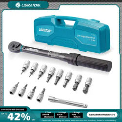 Bike Torque Wrench 1/4'', 5-25Nm, 0.1Nm Micro, Drive Click Torque Wrench Set, Hex, Torx/Star Bit Sockets, Extension Bar