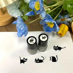 4 Pcs Cute Black Cat Stamp Cartoon Stamp Tilted Head Funny Black Cat HA23 Photosensitive Seal
