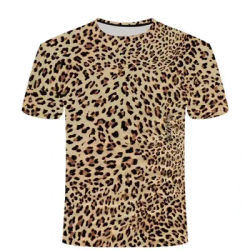 T-shirt imprimé léopard en 3D, à rayures contrastées, col rond, pour hommes et femmes, mode d'été, haut confortable