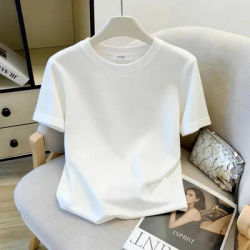 T-shirt d'été minimaliste blanc de haute qualité pour femme, coupe droite, ample et ajustée, passe-partout