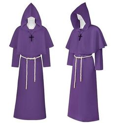 Set Retrò Vintage Medievale Rinascimento Lunghezza al pavimento Veste con cappuccio Vestaglia con accessori Lunghe Monaco Costume Per uomo Religioso e spirituale Halloween Mascherata Fiera