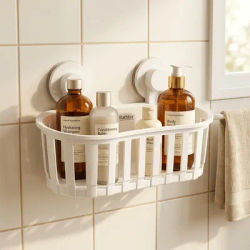 BATHLUX Suction Cup Shower Caddy No Drill Wall Mount Bathroom Storage Basket Removable Large Capacity Shower Shelf Organizer