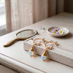 '14k Gold-Plated Half-Hoop Earrings with Moonstone Gemstones'