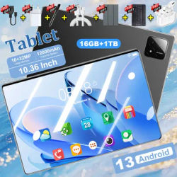 Tablette Android 13.0 5G à 10 cœurs, nouvelle, avec batterie 12000 mAh, écran HD 10,36 pouces, appareil photo 16MP + 32MP, 16 Go de RAM + 1 To de ROM, double SIM, Bluetooth, GPS, WPS Office, Type-C,