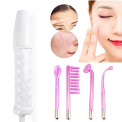 4-IN-1 Portable High Frequency Facial Beauty Machine Electrode Purple Light Glass Tube Wand Acne Massage Facial SPA Skin Care