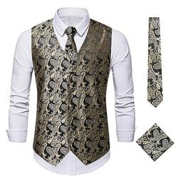 set di cravatte da uomo paisley floreale jacquard cravatta da taschino 3 pezzi gilet retro vintage rococò per abito o smoking festa di nozze mascherata