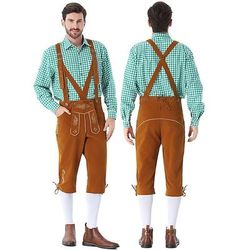 Oktoberfest Bundhosen Completo Lederhosen Lederhosen Lunghezza al ginocchio Ricamato Quadretti rossi Tedesco Alpino Eredità Prati Per uomo Carnevale Festa della birra Panno in stile tradizionale