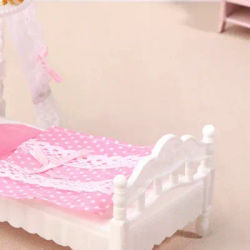 1/12 Dollhouse Princess Bed Bedsheet Mosquito Net Kit Dollhouse Bed Room Furniture Decoration Dolls House Accessories
