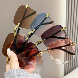 Lunettes de soleil carrées sans monture pour femmes, marque de luxe, lunettes d'été tendance, lunettes de soleil pour hommes, lunettes de soleil pour femmes